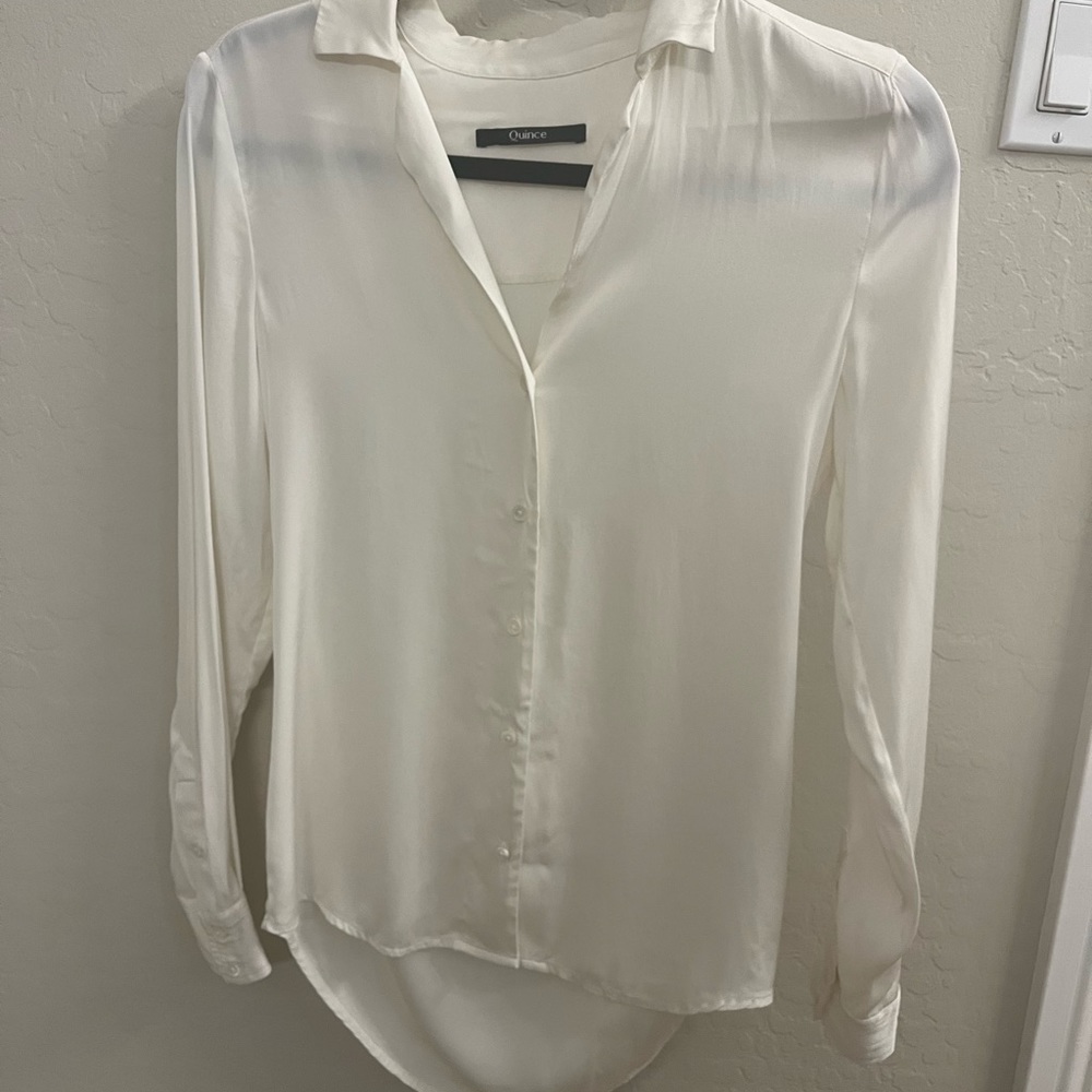 Quince Washable Silk Stretch Notch Collar Blouse Xs